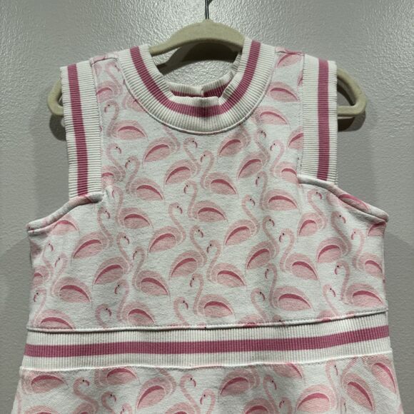 Janie and Jack Dress Sleeveless Flamingos Pink White Stretch Vacation Girls sz 5 - Picture 2 of 6